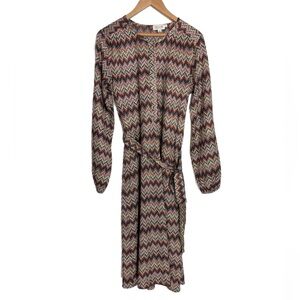 Molly Bracken woven multicolor zigzag long sleeve midi dress